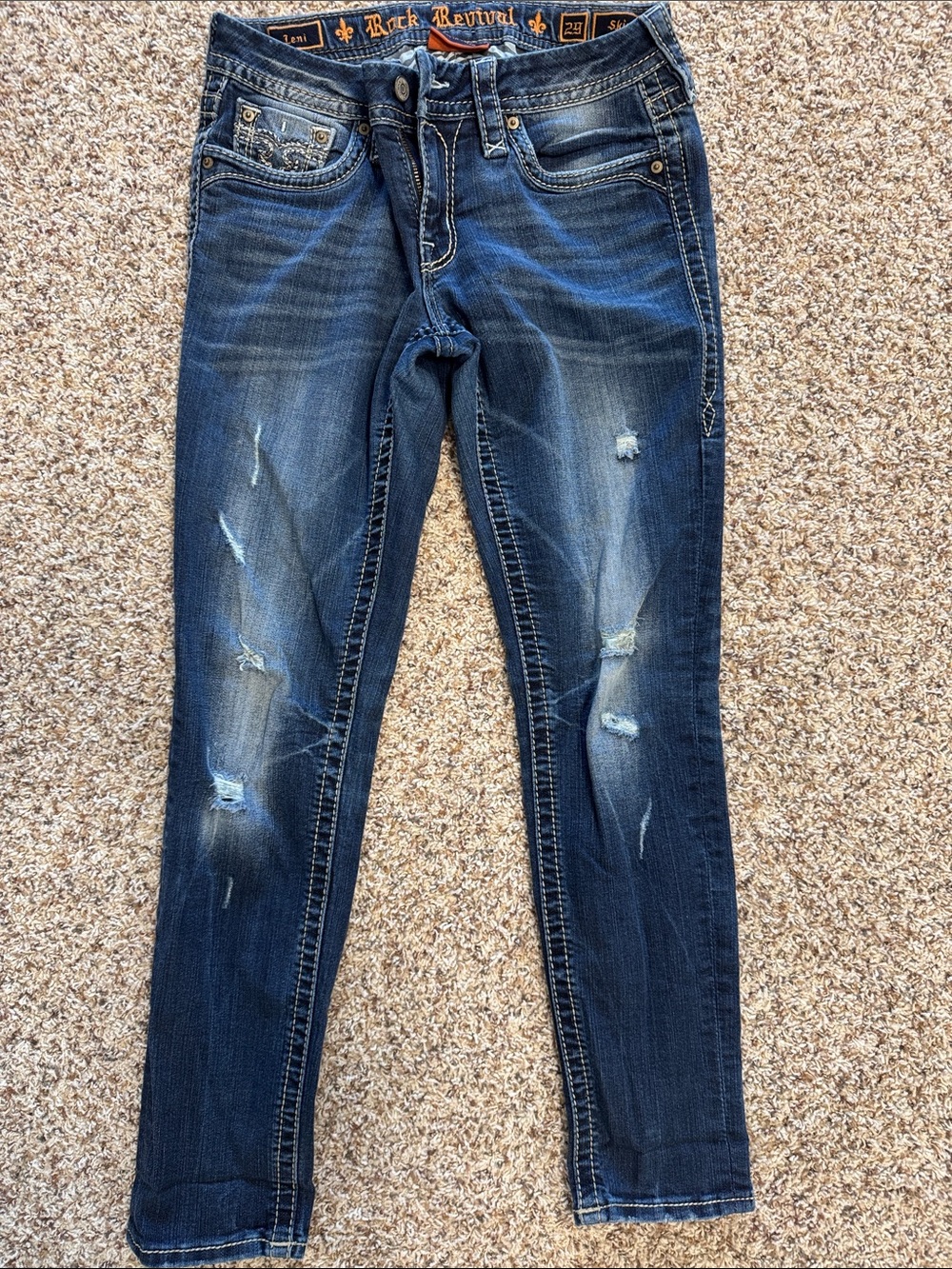 Rock Revival Women's Skinny Jeans - Blue with Faded Distress